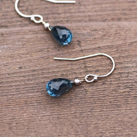 Small Natural London Blue Topaz Earrings in Solid 14K White Gold - Picture 3 of 5